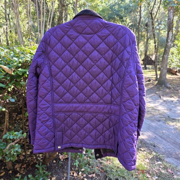 Lauren Ralph Lauren Quilted Jacket Women Sz XL Purple Black Corduroy Collar Trim - Picture 2 of 13